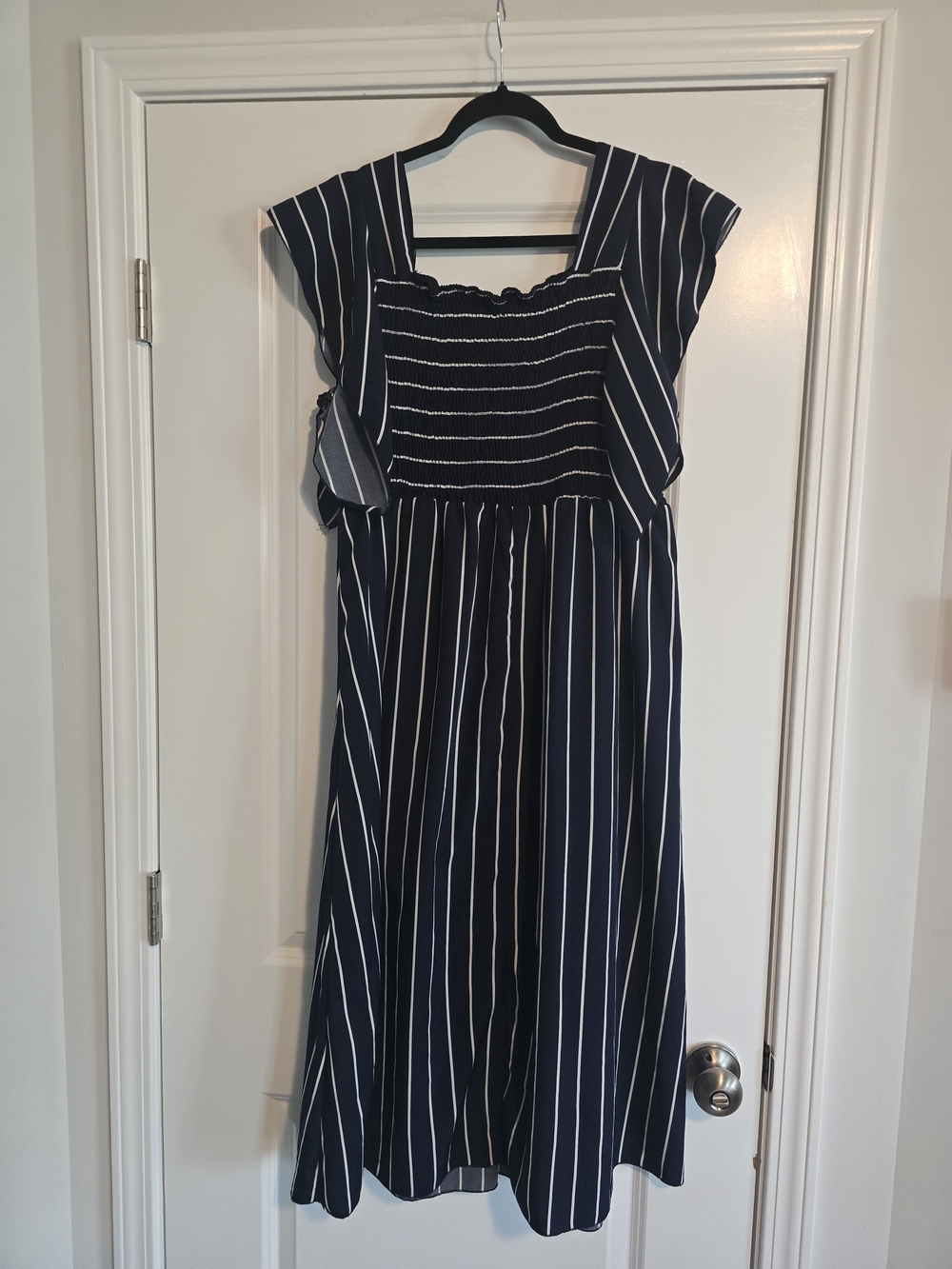 Shein Navy and White Striped Smocked Casual Dress